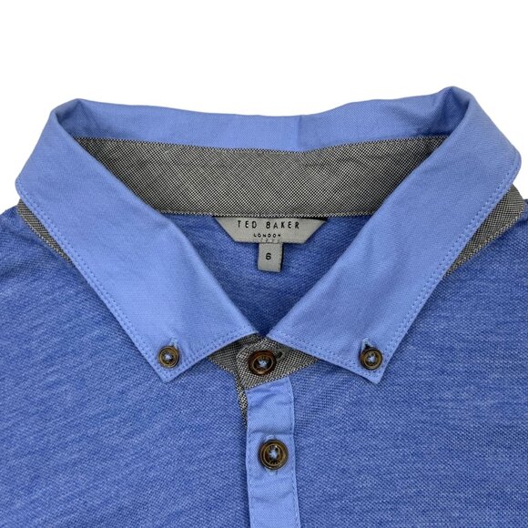 Ted Baker Mens Ovaskep Polo Collar Shirt 6 US/2XL XXL Blue Short Sleeve Preppy - Picture 3 of 11